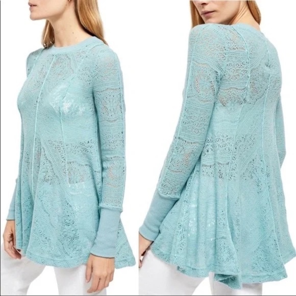 NWT Free People Coffee in the Morning Lace Astral Sea Long Sleeve Tunic | Small - Picture 3 of 11